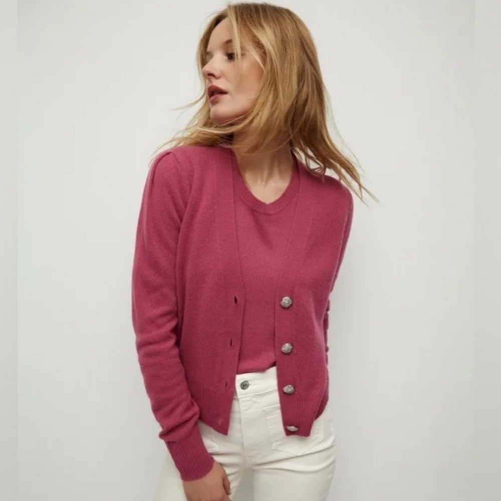 Veronica Beard Solene Soft Rasberry Cashmere Cardigan